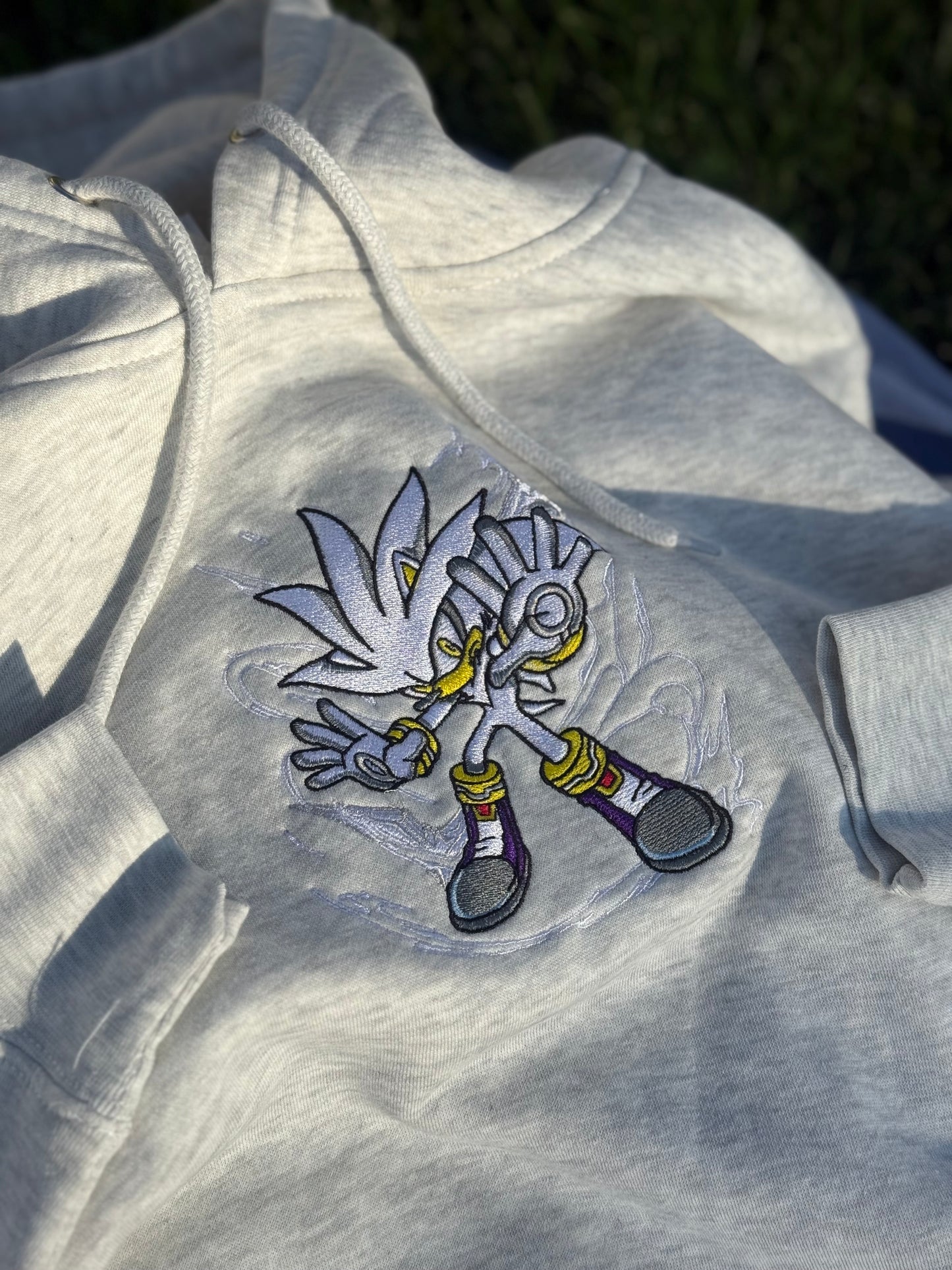 Embroidered Silver Hoodie, Sweatshirt, & Tee