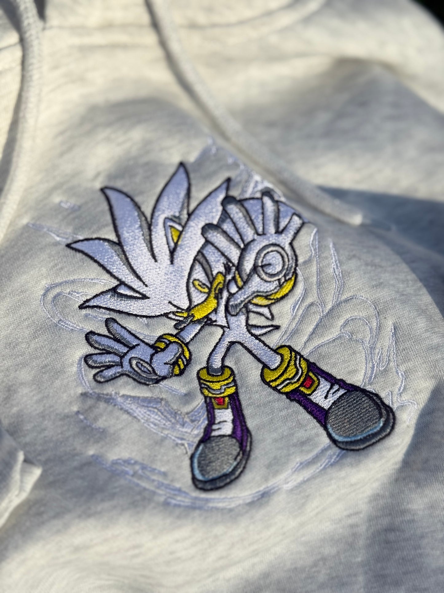 Embroidered Silver Hoodie, Sweatshirt, & Tee